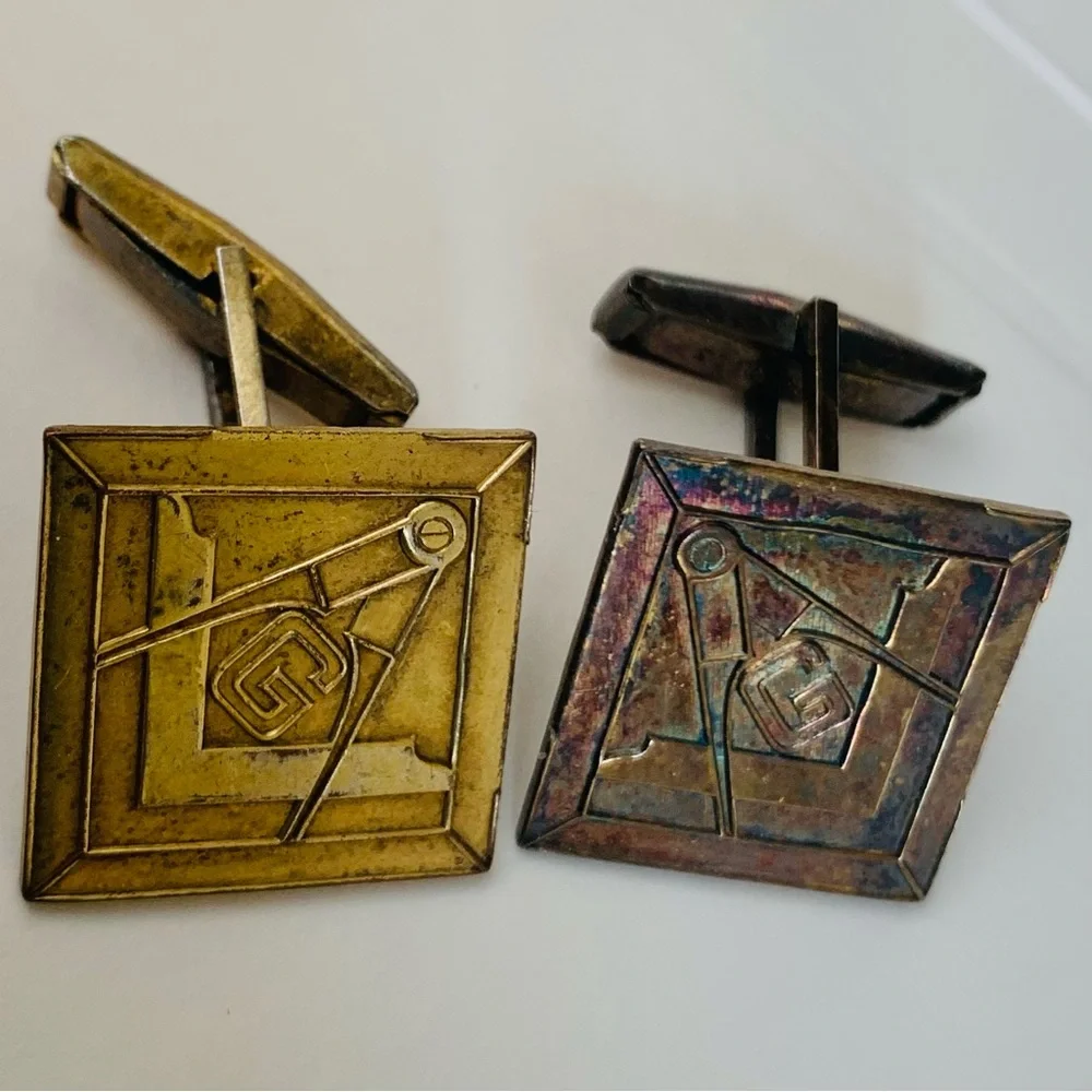 Masonic Cufflinks by Avedon Brass Vintage Rare Patent#2920363 Pivot features